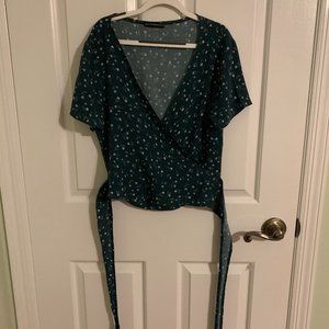 Brandy Melville Green Floral Wrap Top